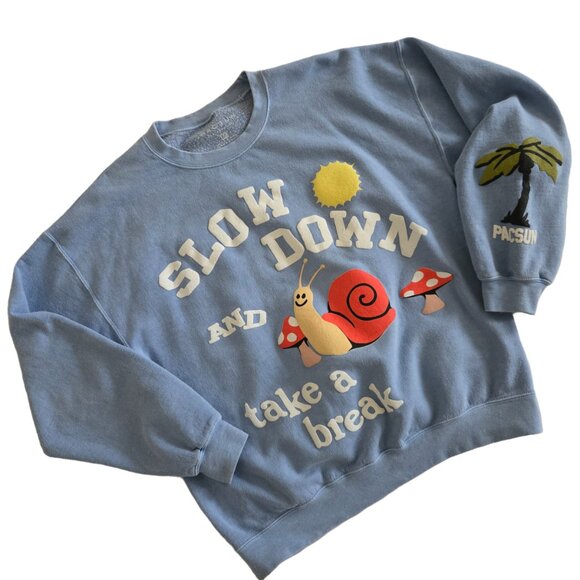 PacSun Slow Down Take A Break Crewneck Sweatshirt SZ M - Picture 1 of 9